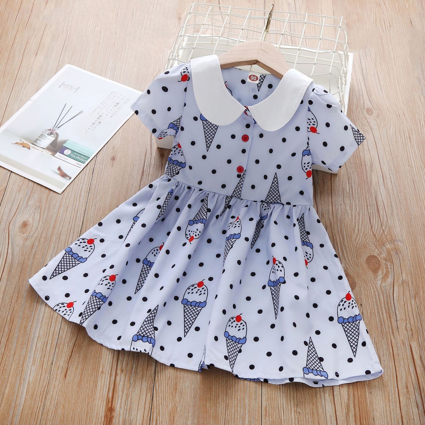 Girls Summer Cute Doll Collar Breathable Cotton Dress