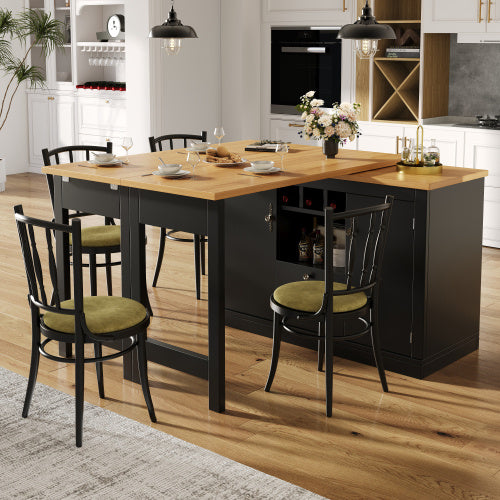 360 Rotation, Bar Table Main Body 120-180 X 40 X 76 Cm, Coffee Bar Furniture, Rotatable Dining Bar With Storage, Kitchen Island, Double Doors With Wine Rack, Adjustable Shelves, Open Storage Space