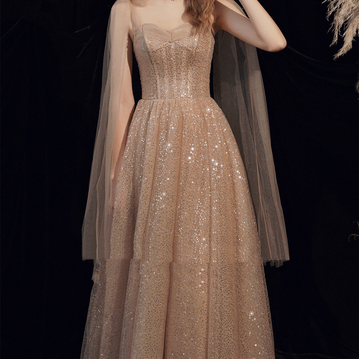 Women's glitter mesh nude dress
