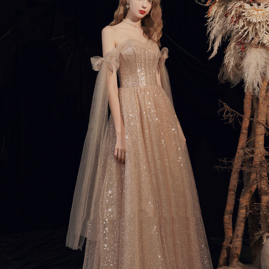 Women's glitter mesh nude dress