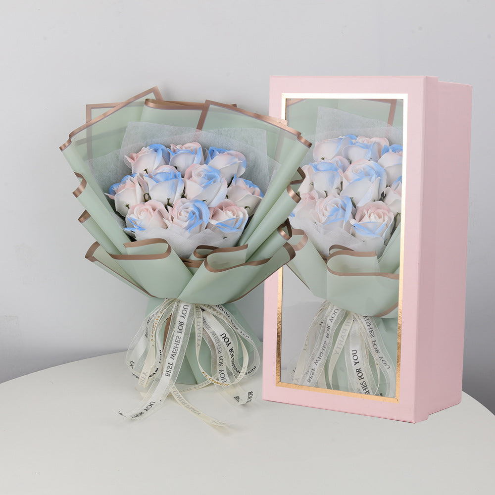 Valentine's Day Ice Crushing Blue Rose Flower Soap Bouquet Gift Box
