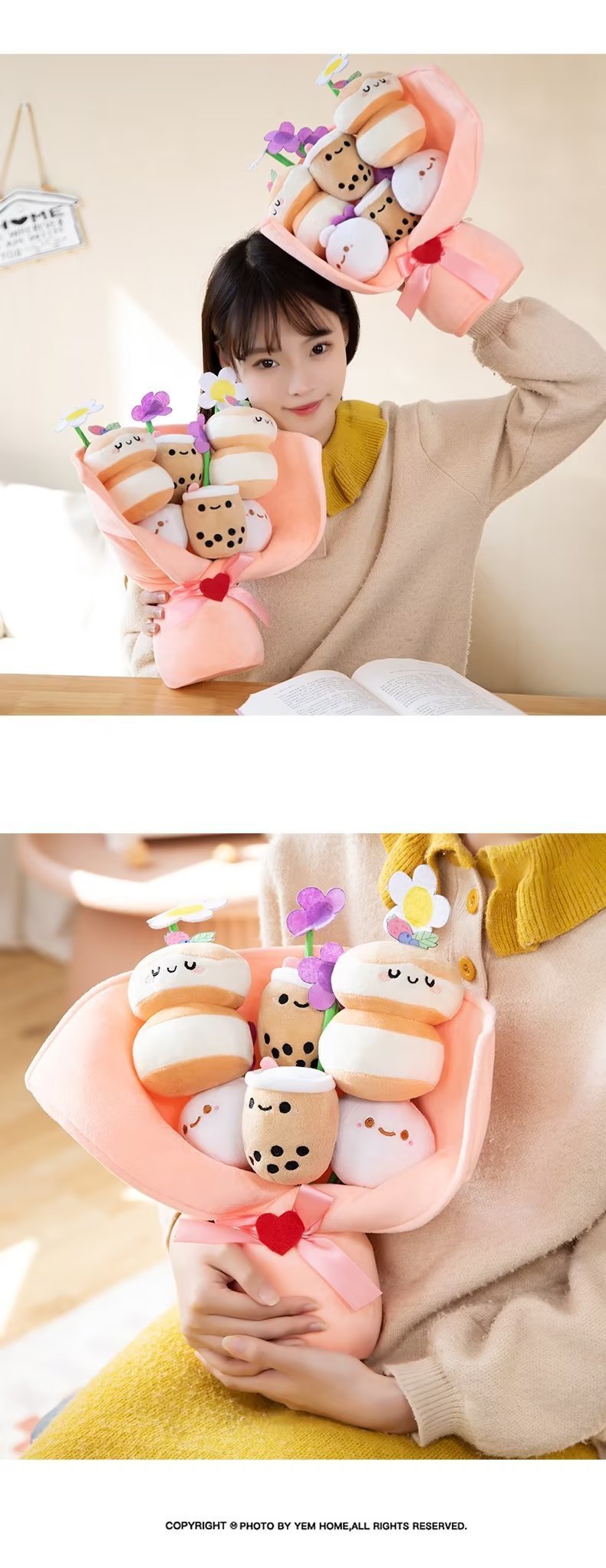 Creative Milk Tea Bouquet Pillow Plush Toy