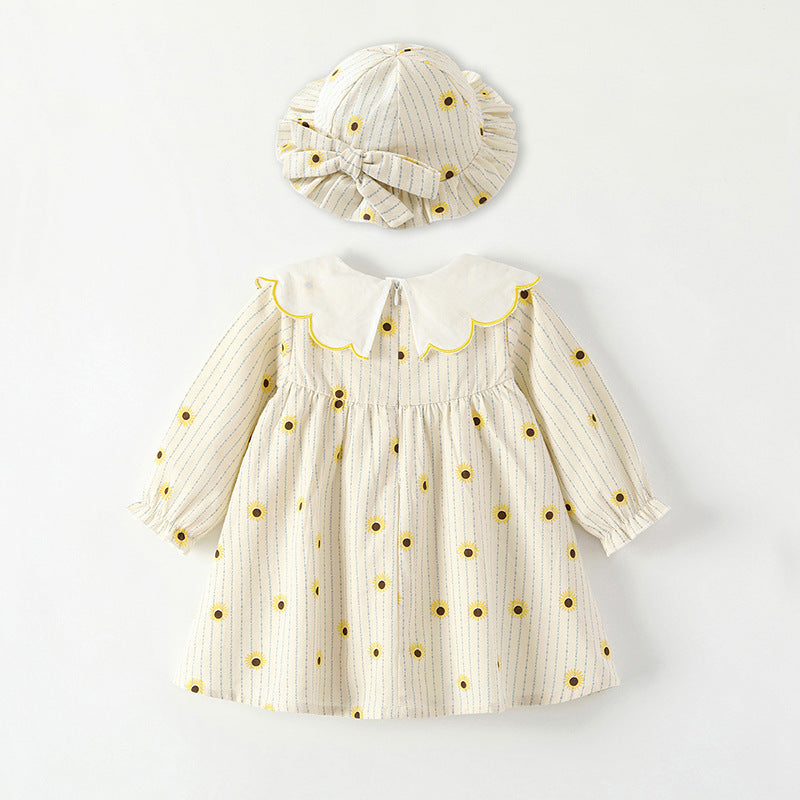 Sunflower Flower Doll Collar Long Sleeve Girl Dress