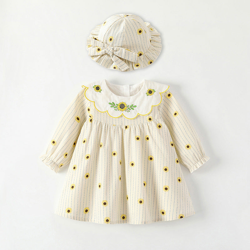 Sunflower Flower Doll Collar Long Sleeve Girl Dress