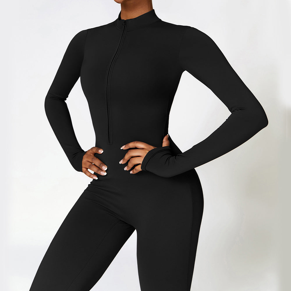 Warm Zipper Long-sleeved Jumpsuit Yoga Fitness Sports Pants Breathable Bodysuit Women's Clothing