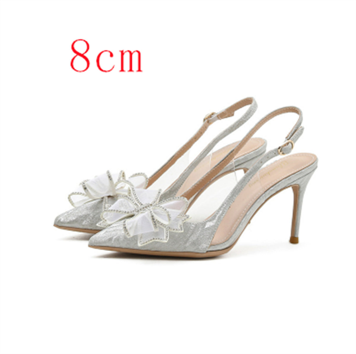 Women's Low-cut Stiletto Heels With Crystal Silver Bow