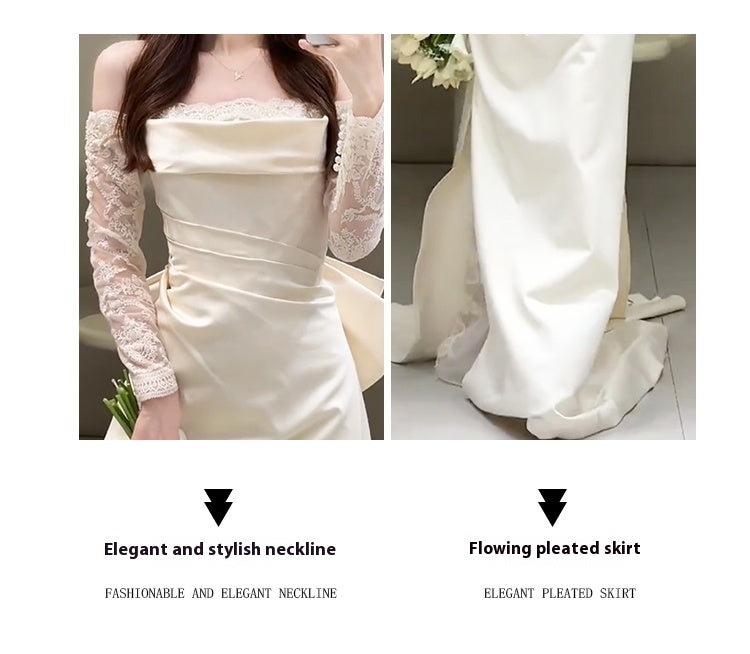 Off-shoulder Light Wedding Dress Bridal Simple Lace Dress