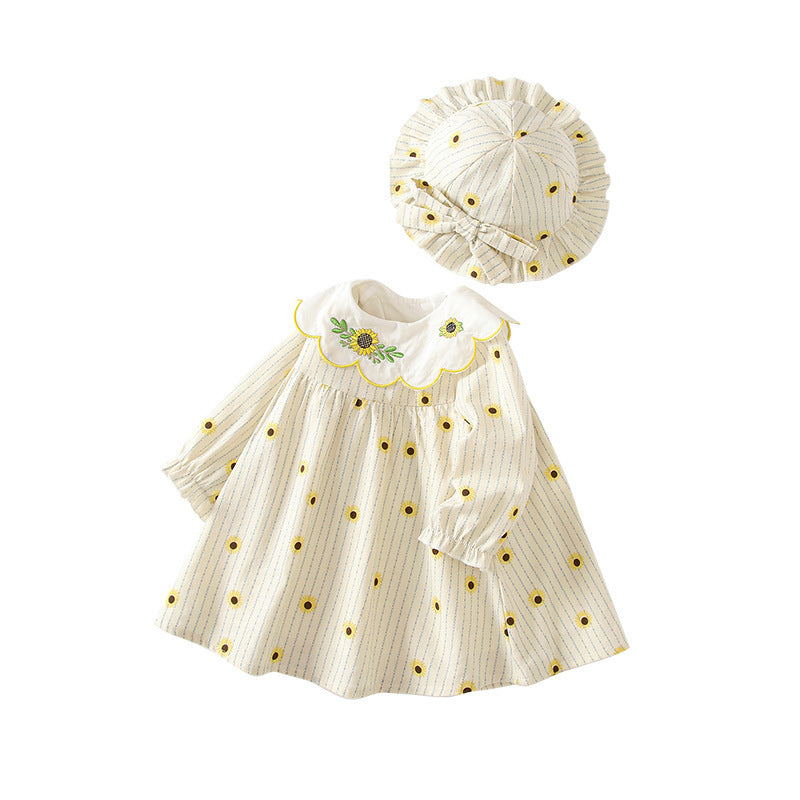 Sunflower Flower Doll Collar Long Sleeve Girl Dress