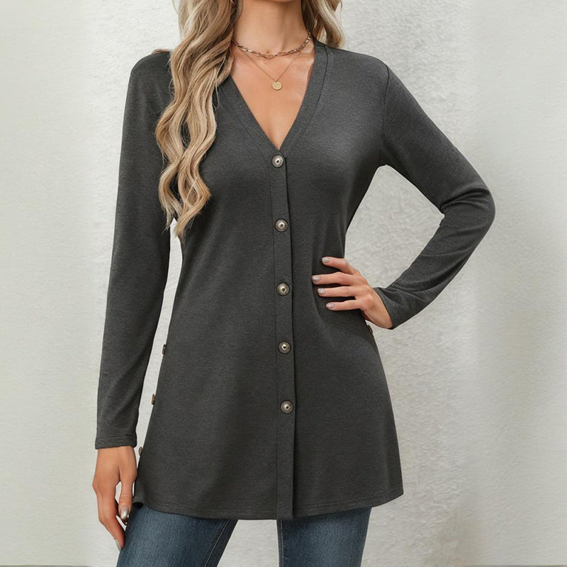 Women's Side Slit Cardigan - 2025 Spring Fall Lightweight V-Neck Button Down Cover Up