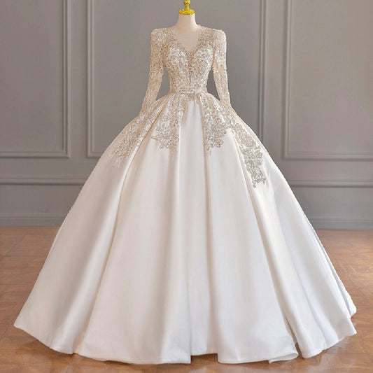 The Bride's Winter Long-sleeved Satin Dress