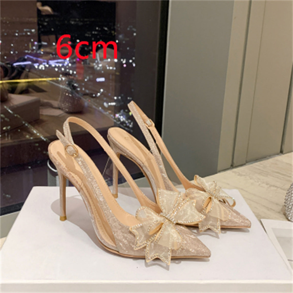 Women's Low-cut Stiletto Heels With Crystal Silver Bow