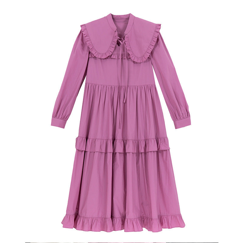 Detachable Long-sleeved Doll-neck Dress With A Sense Of Niche Flounce