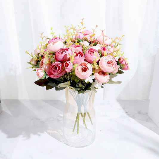 5-branch Rose Camellia Silk Flower Wedding Decoration Fake Flower Props