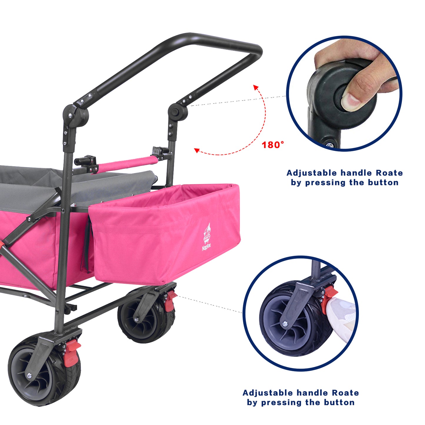 Collapsible Wagon 140L Wagons Carts Foldable With Removable Canopy, Folding Wagon Cart With Wheels For All-Terrain With Brake, Foldable Wagon With Cooler Bag, For Camping Beach Shoppin