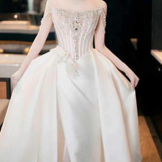 Bridal Wedding Satin Off-shoulder Light Gown