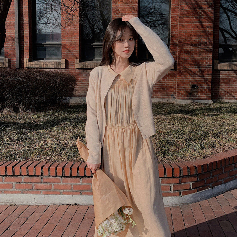 Waist Doll Collar Dress French Lady Long Sleeve Long Skirt