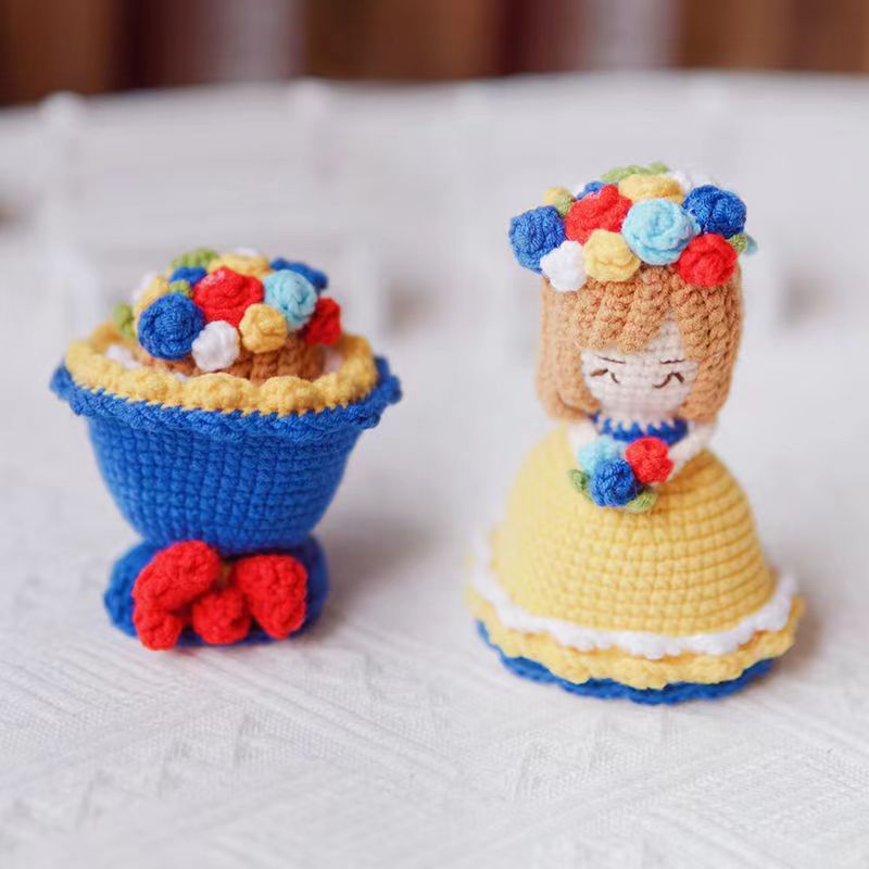 Hand-woven Diy Crossdressing Bridal Doll Wool Crochet Bouquet