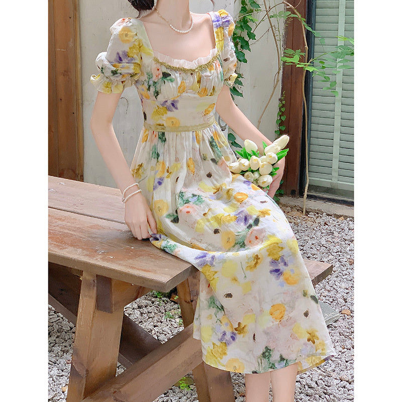 Yellow Floral Dress For Women In Summer