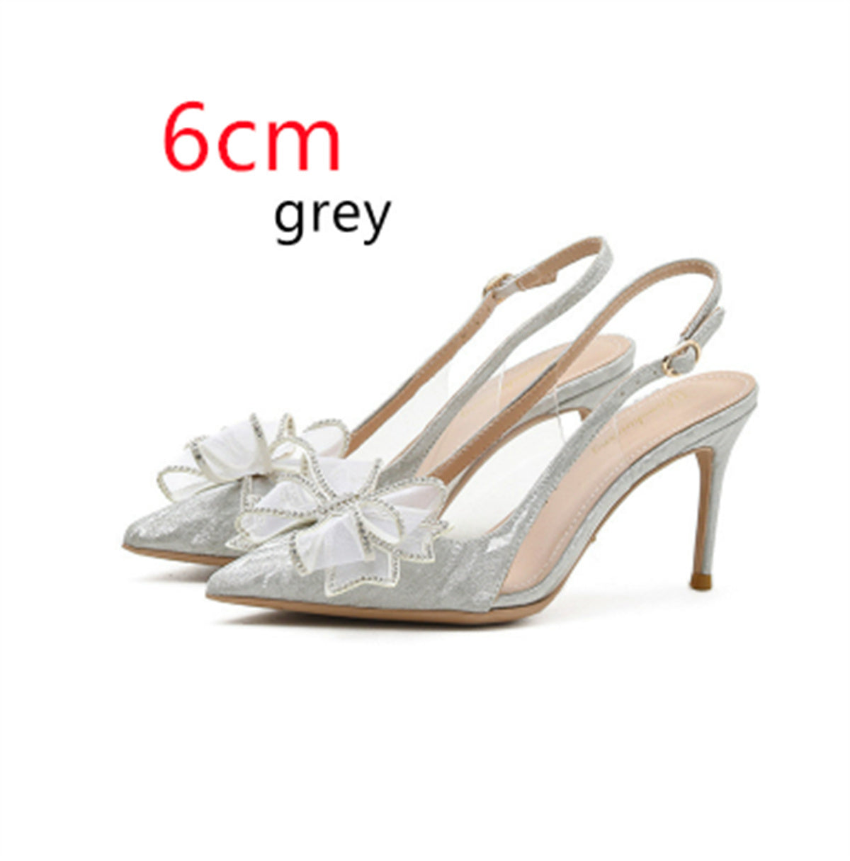 Women's Low-cut Stiletto Heels With Crystal Silver Bow