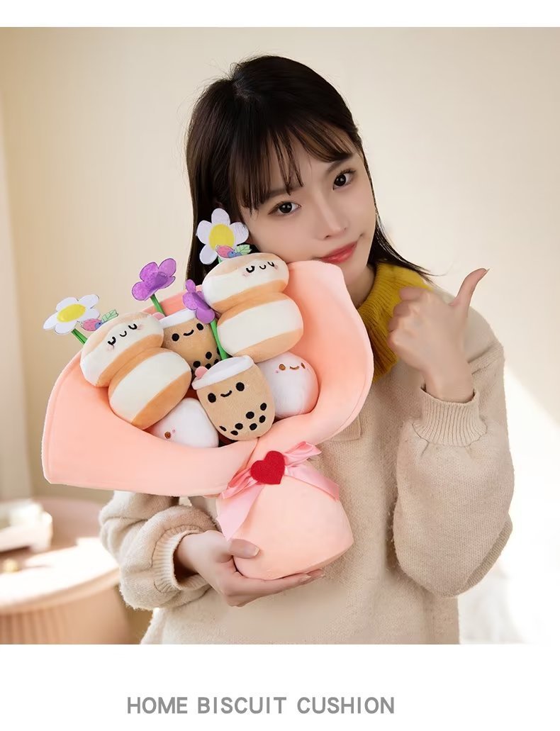 Creative Milk Tea Bouquet Pillow Plush Toy