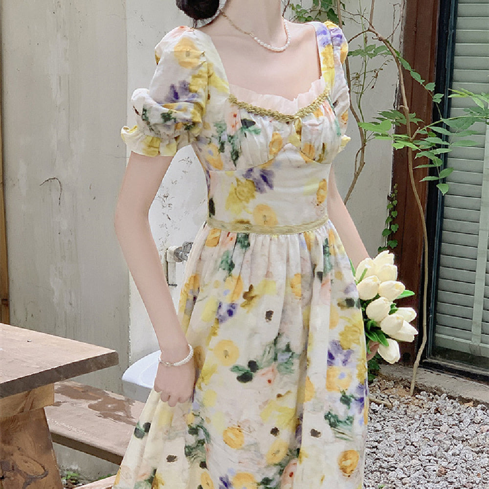 Yellow Floral Dress For Women In Summer