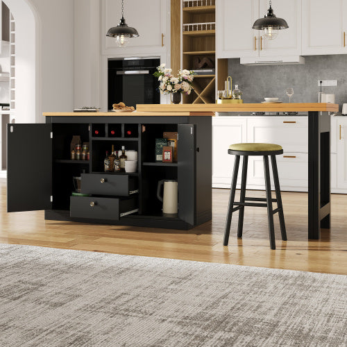 360 Rotation, Bar Table Main Body 120-180 X 40 X 76 Cm, Coffee Bar Furniture, Rotatable Dining Bar With Storage, Kitchen Island, Double Doors With Wine Rack, Adjustable Shelves, Open Storage Space