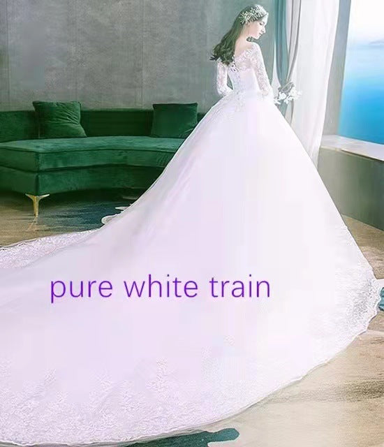 Women's Simple Trailing Mid-waist Backless Dream Long-sleeved Wedding Dress