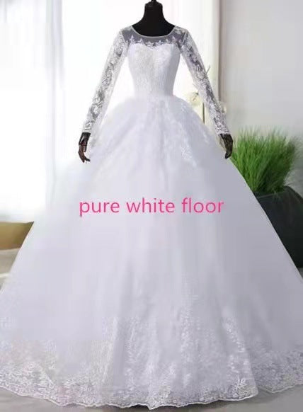 Women's Simple Trailing Mid-waist Backless Dream Long-sleeved Wedding Dress