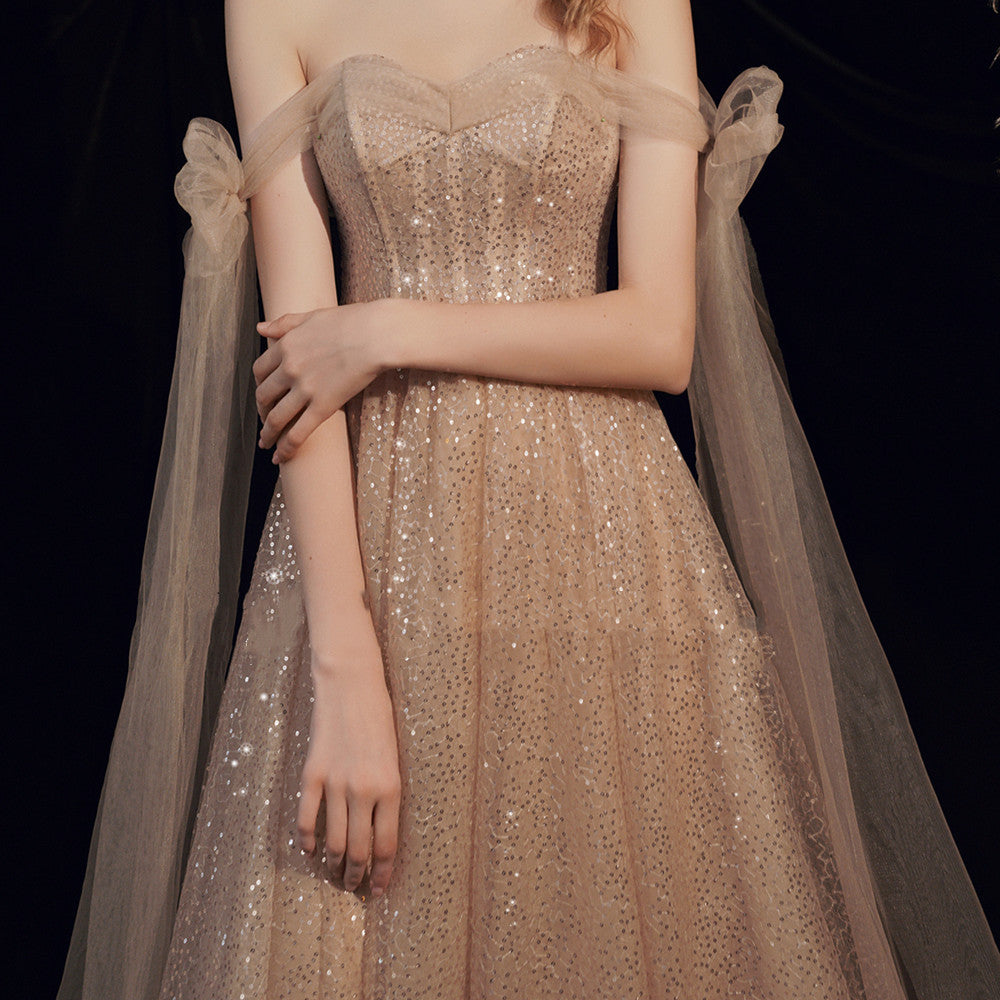 Women's glitter mesh nude dress