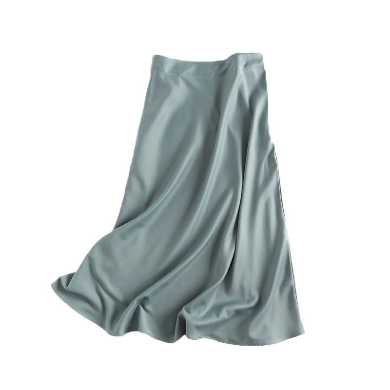 Light Luxury Silky Satin Gloss Acetic Acid Temperament Word  Mid-length Skirt Women's Clothing