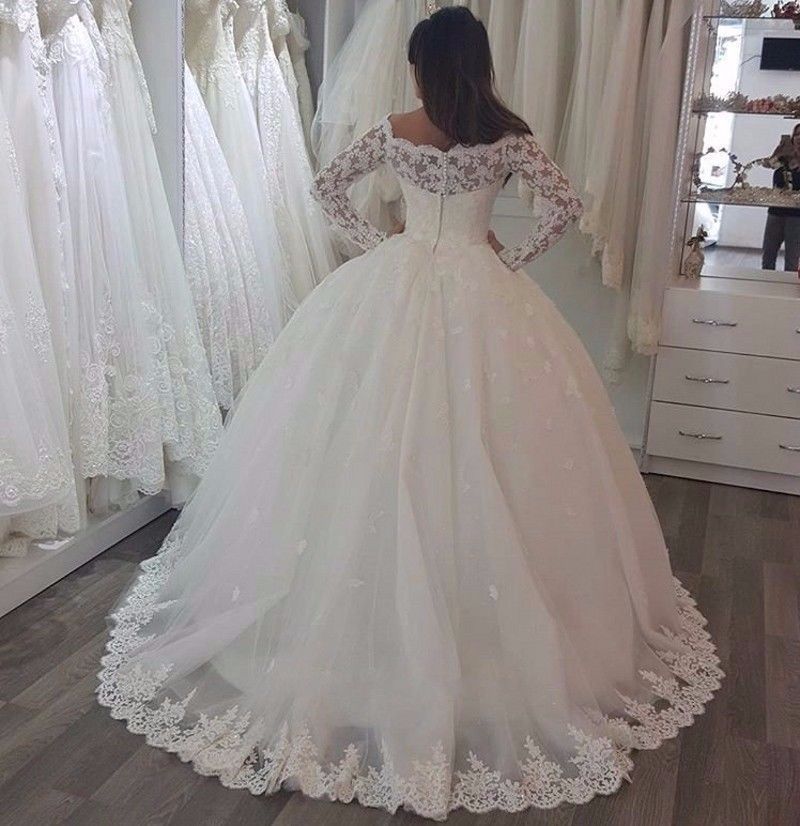 shoulder Long-sleeved Lace Bridal Wedding Dress