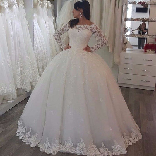 shoulder Long-sleeved Lace Bridal Wedding Dress
