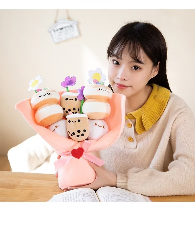 Creative Milk Tea Bouquet Pillow Plush Toy