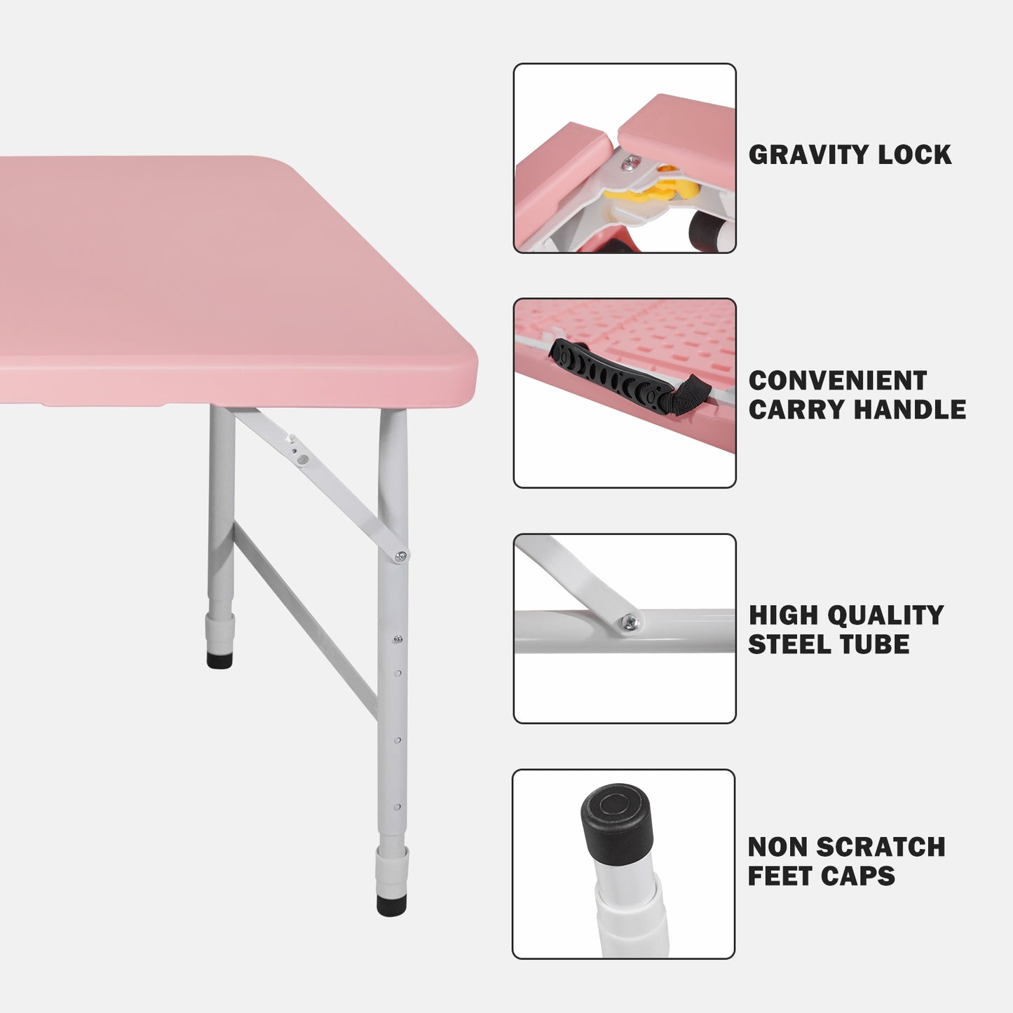 4ft Pink Portable Folding Table Indoor&Outdoor Maximum Weight 135KG Foldable Table For Camping