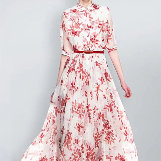 Elegant Printed Doll Collar Dress