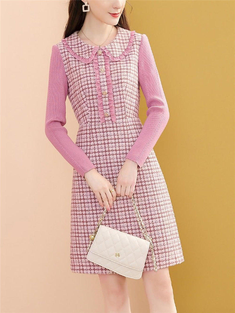 Doll Collar Long Sleeve Small Fragrance Tweed Dress