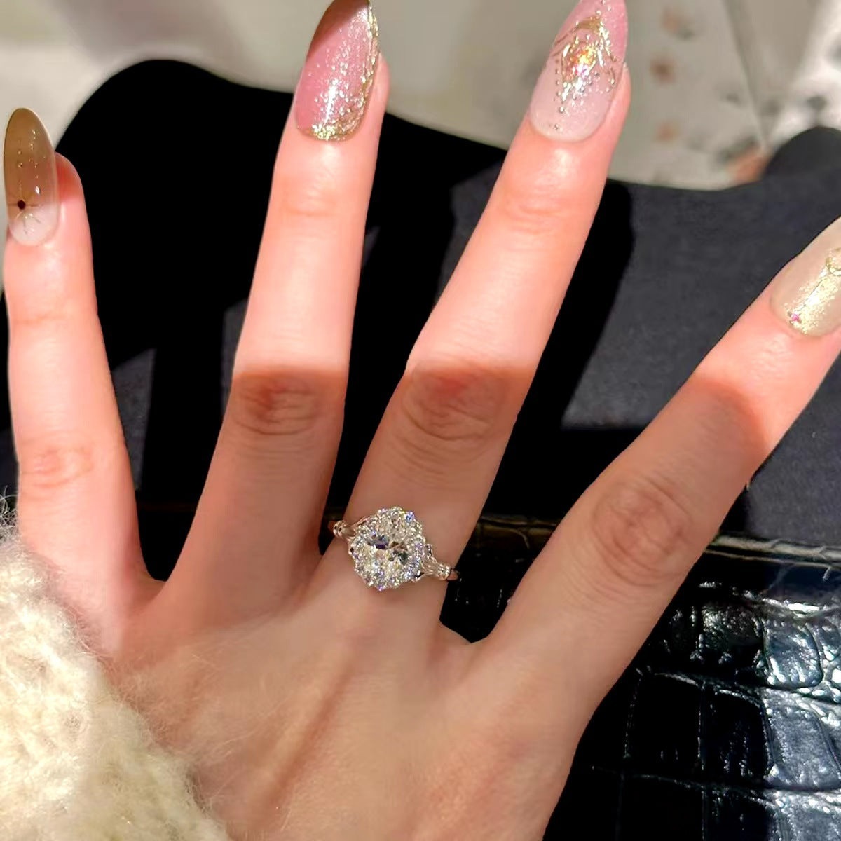 Bridal Bouquet Big Diamond Ring Light Luxury Index Finger Ring