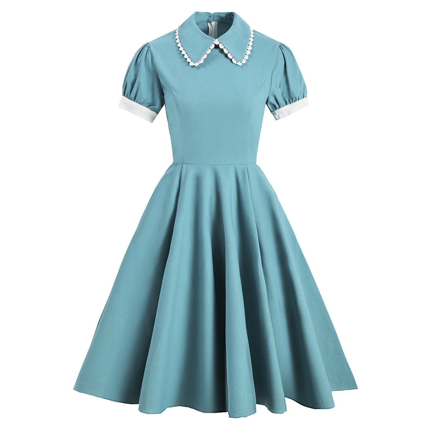 Green Doll Collar Lace Short-sleeved Costume Women's Swing Dress