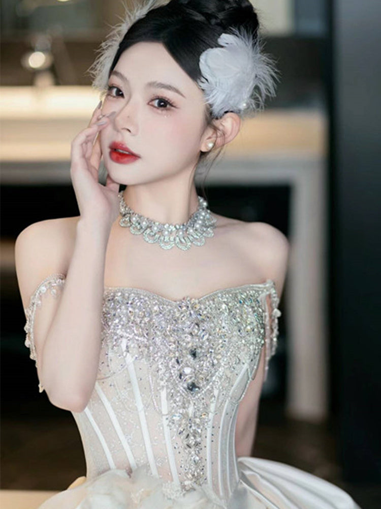 Bridal Wedding Satin Off-shoulder Light Gown