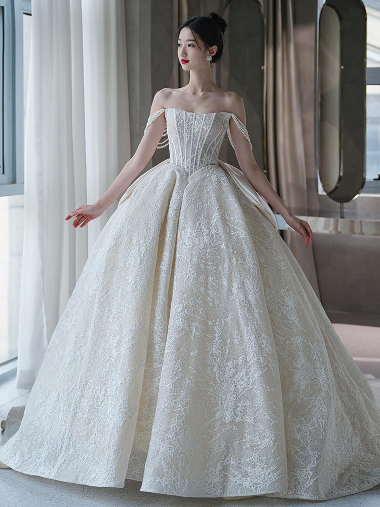 Pearled Wedding Bridal French Light Dress