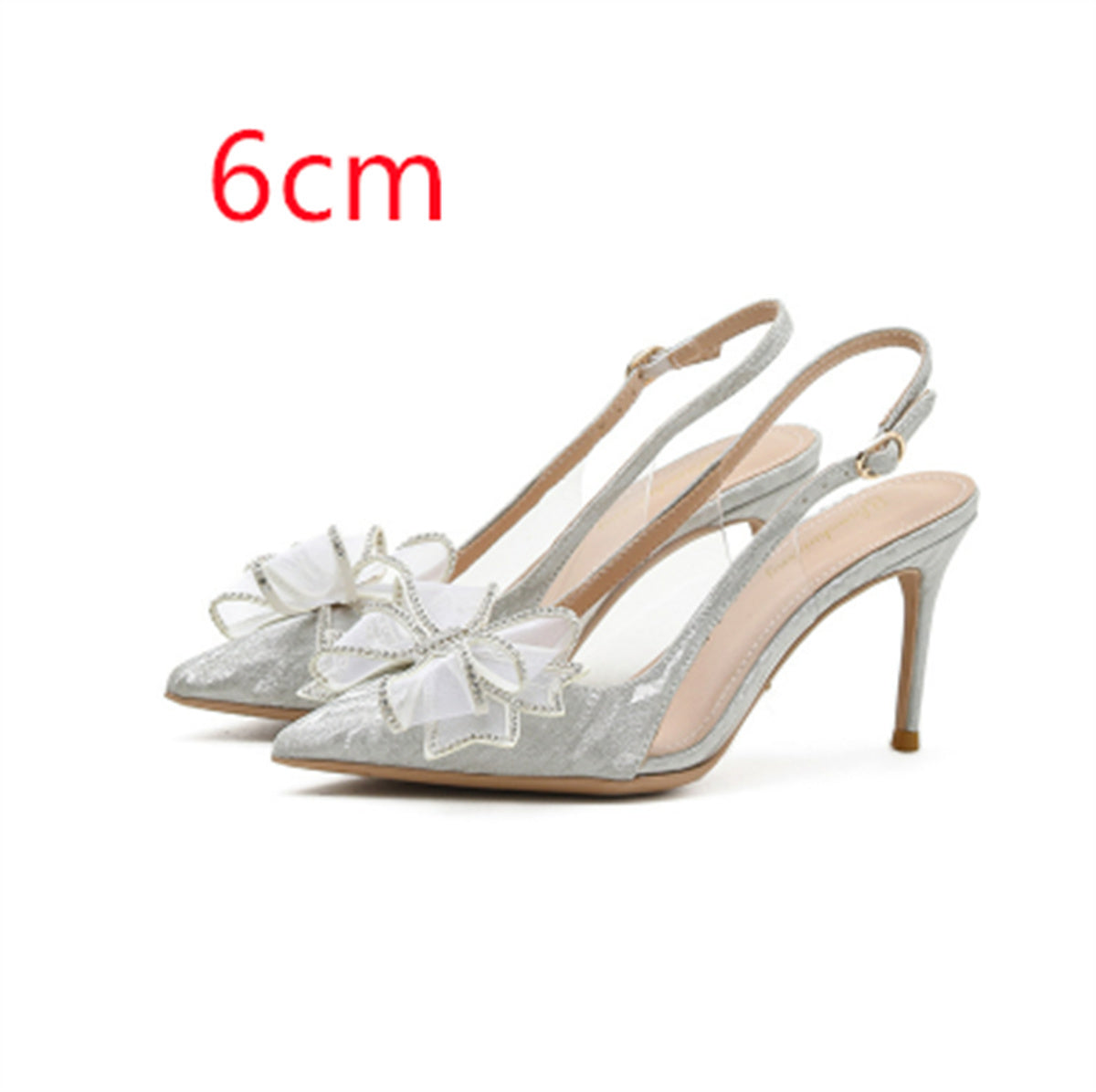 Women's Low-cut Stiletto Heels With Crystal Silver Bow