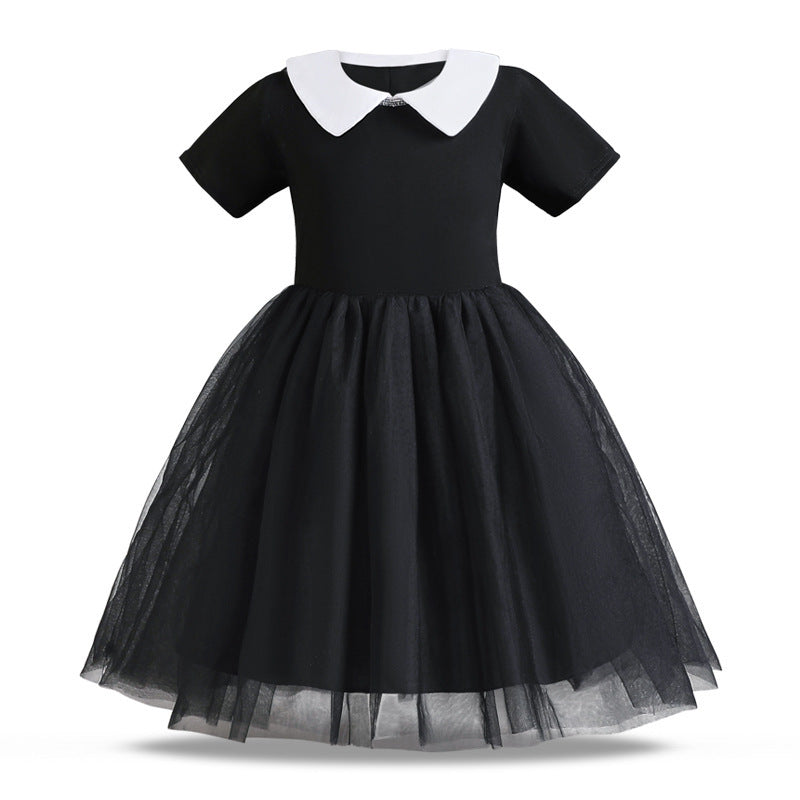 Children Shirt Black Drama Same Style Girl Cosplay Clothes Doll Collar Mesh Umbrella Princess Dress