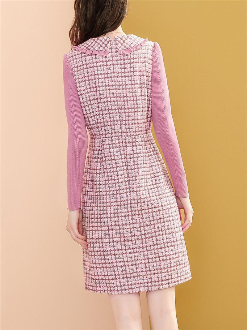 Doll Collar Long Sleeve Small Fragrance Tweed Dress