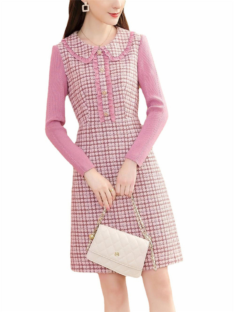 Doll Collar Long Sleeve Small Fragrance Tweed Dress