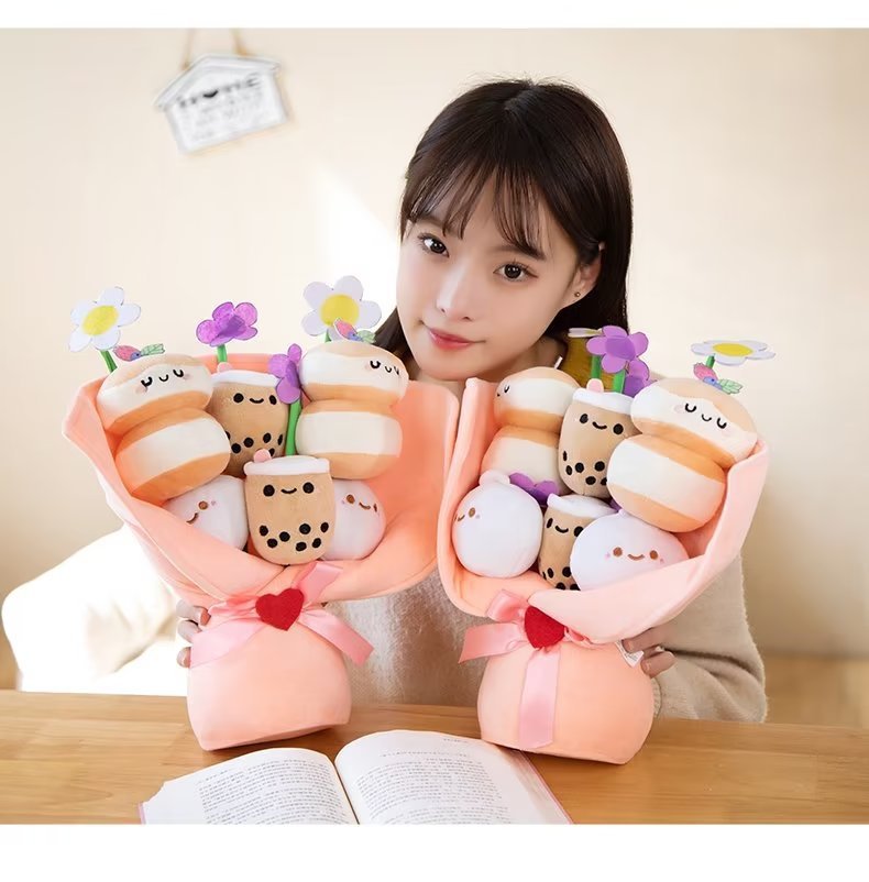 Creative Milk Tea Bouquet Pillow Plush Toy