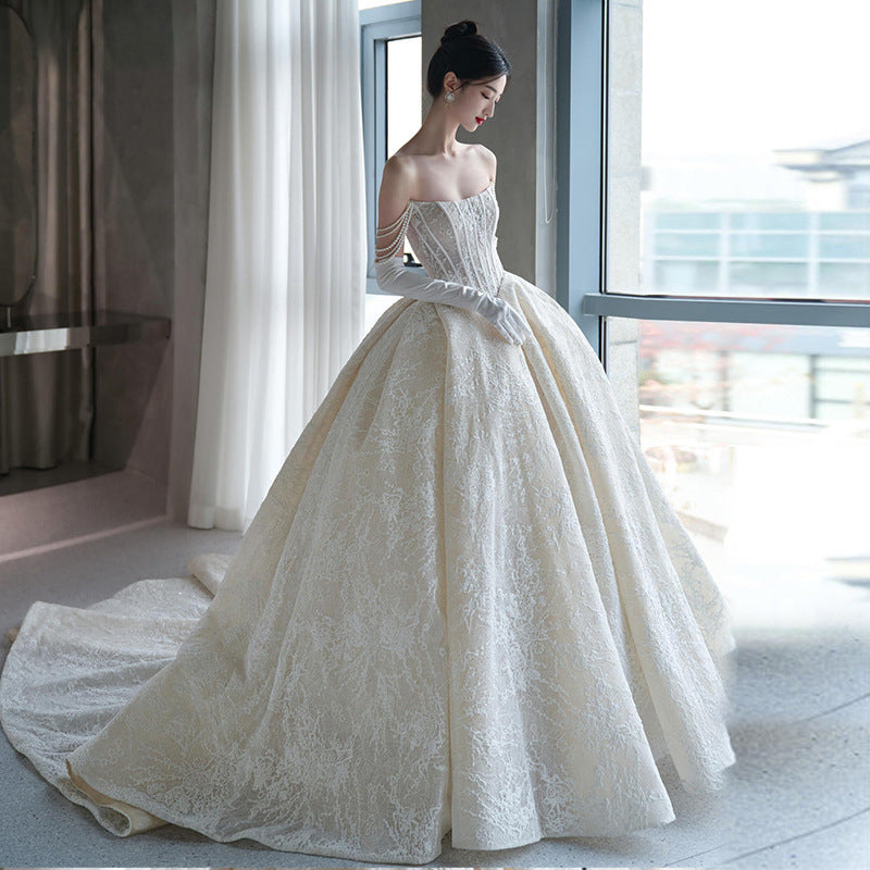 Pearled Wedding Bridal French Light Dress