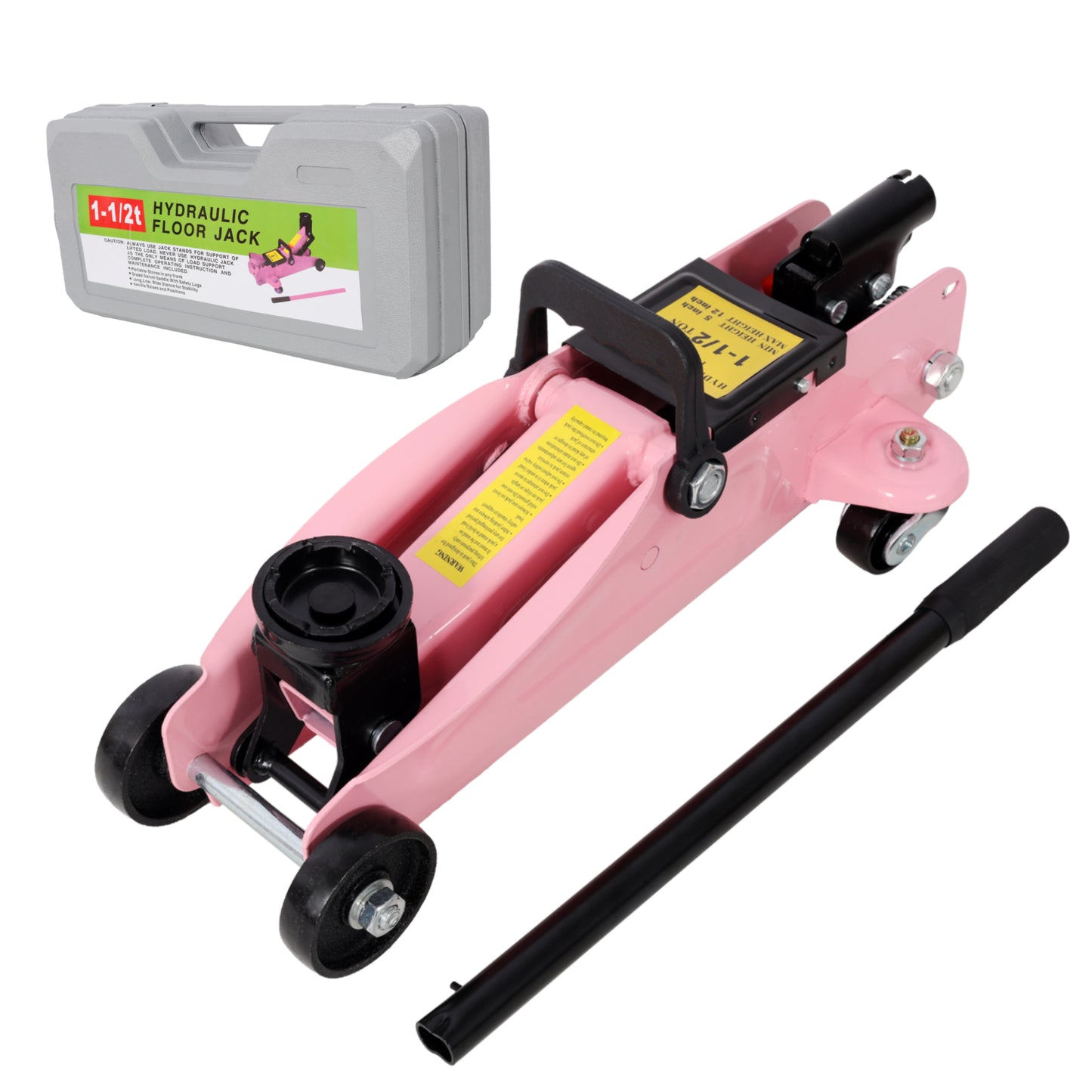 1.5 Ton Low Profile Hydraulic Trolle,Steel Racing Floor Jack,Lifting Range 5-11.8, With Plastic Case,Pink Color