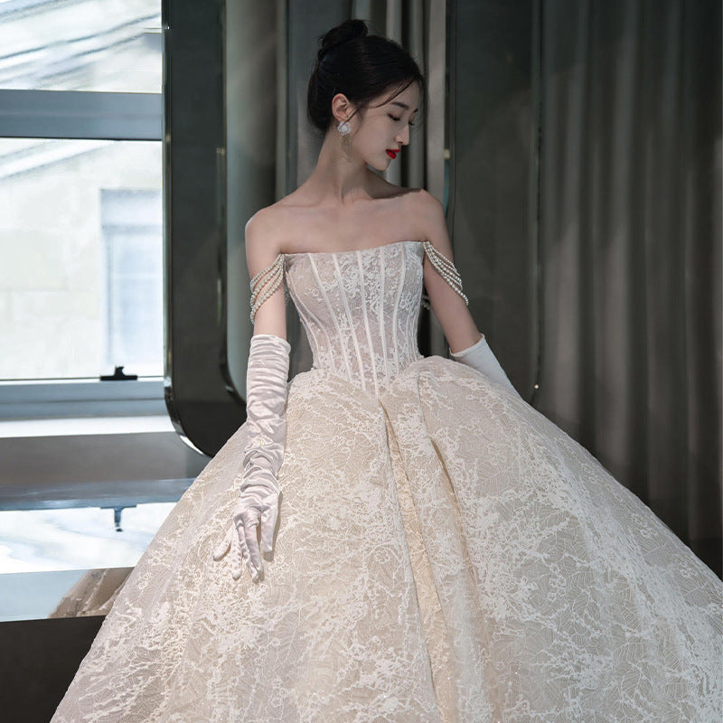 Pearled Wedding Bridal French Light Dress