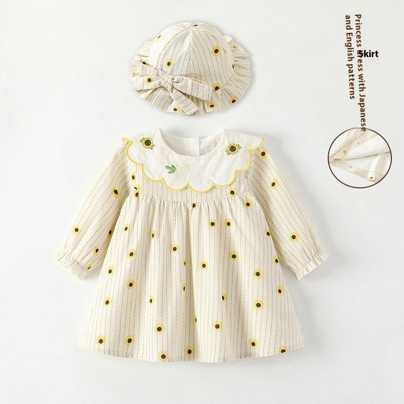 Sunflower Flower Doll Collar Long Sleeve Girl Dress