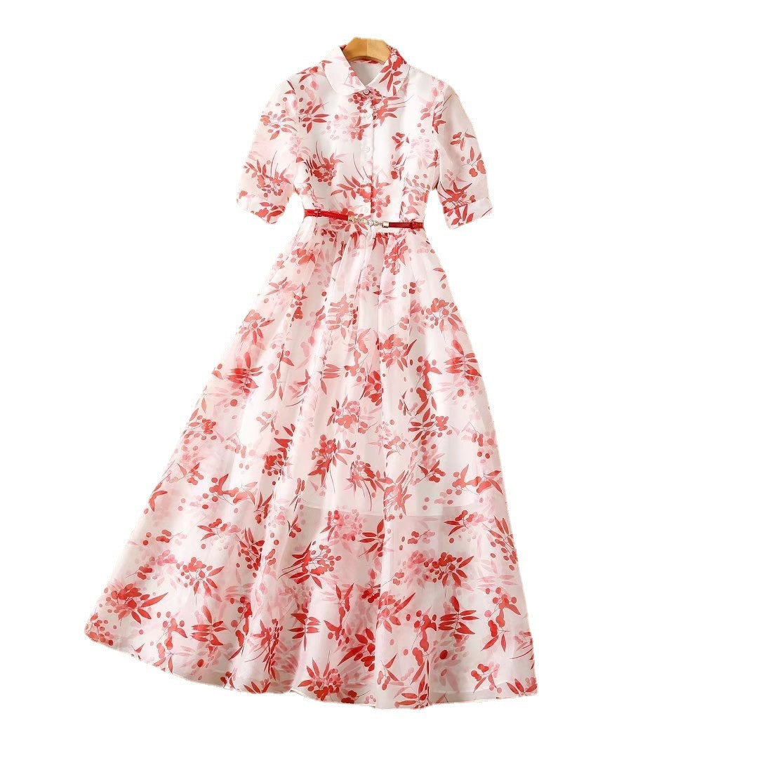 Elegant Printed Doll Collar Dress